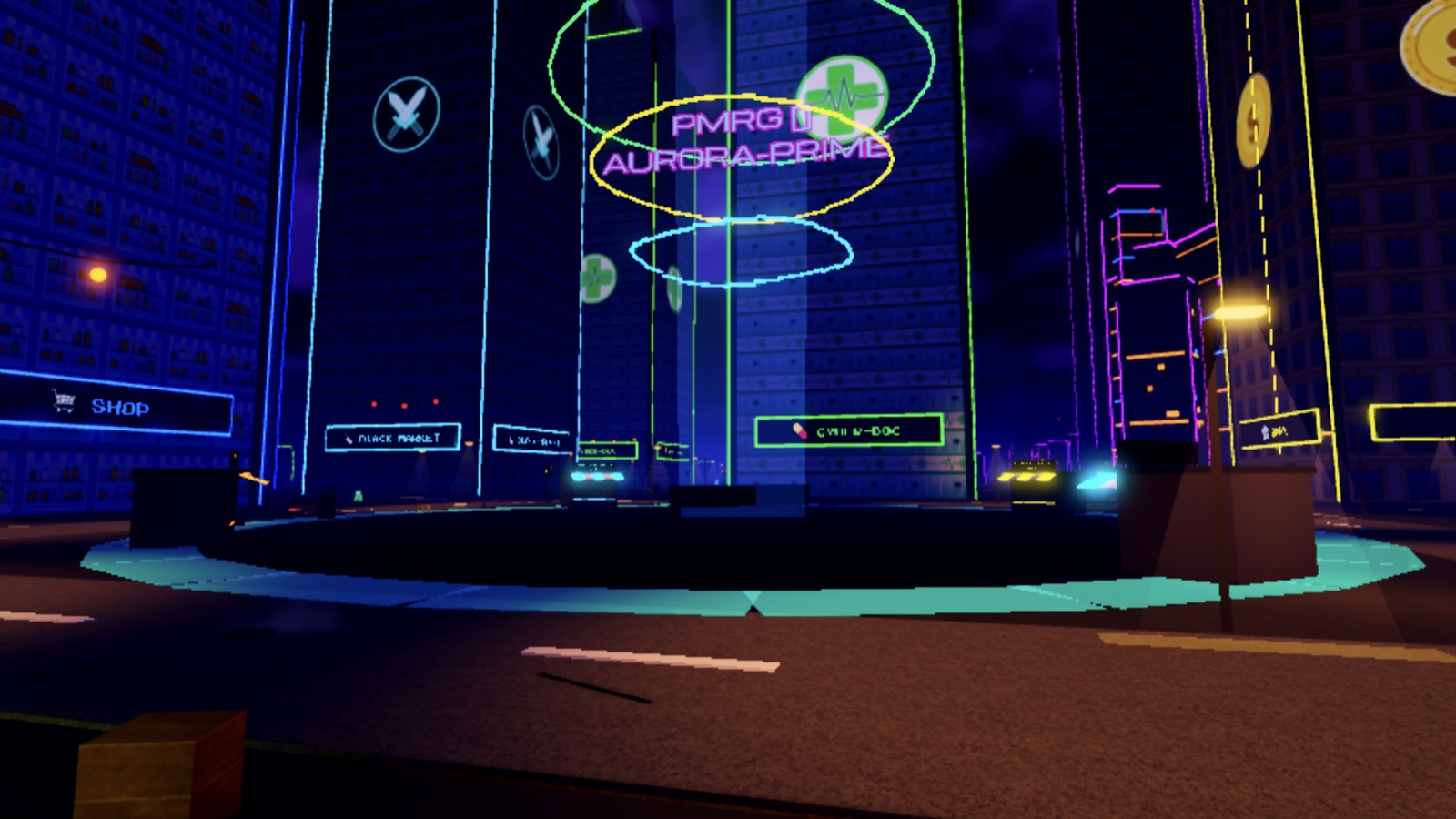 The giant hologram above the city plaza